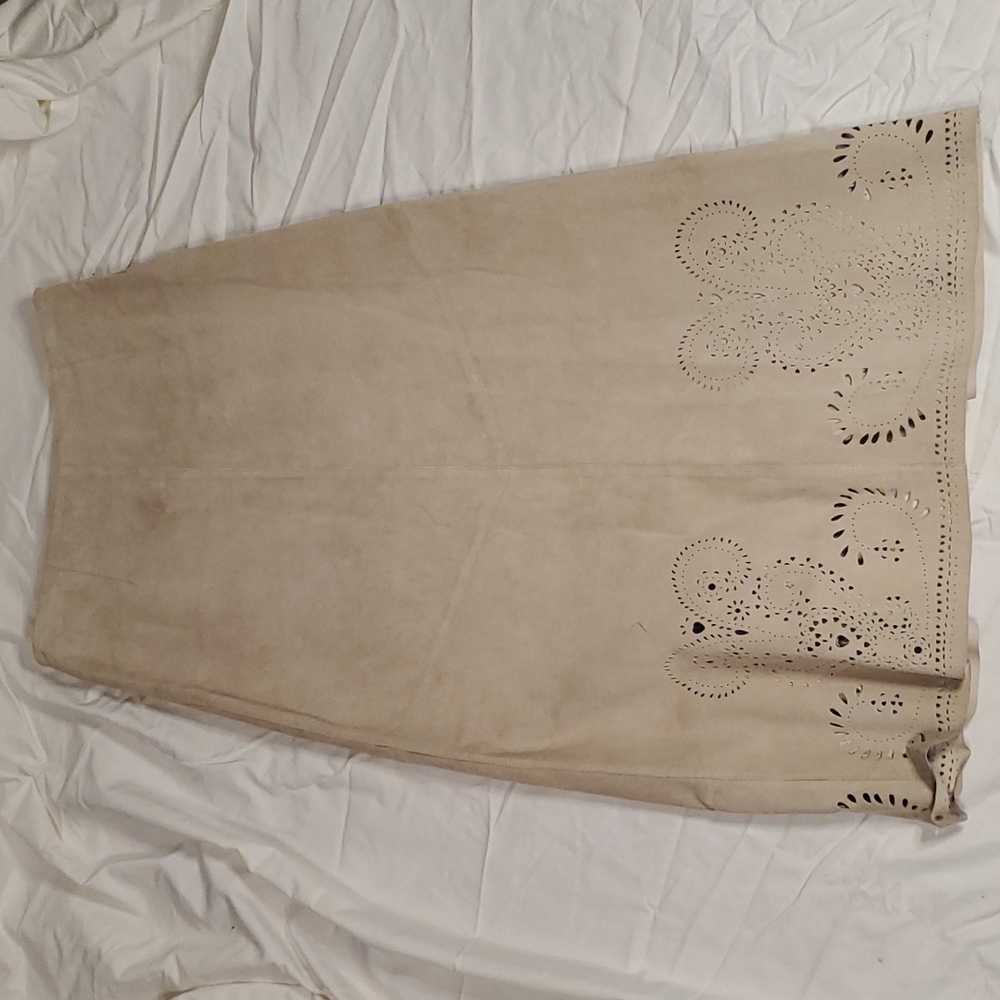 Tan Siena Studio Leather Midi Skirt size 4P